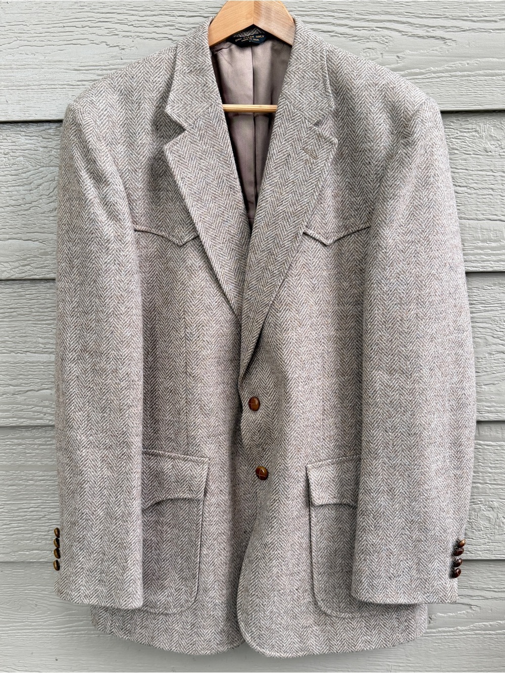 Vintage Wool Tweed Western Yoke 44L Leather Buttons Miller Stockman Brown Jacket